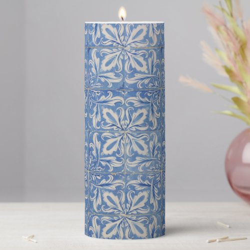 Portuguese Tiles Vintage Azulejos Blue White Pillar Candle