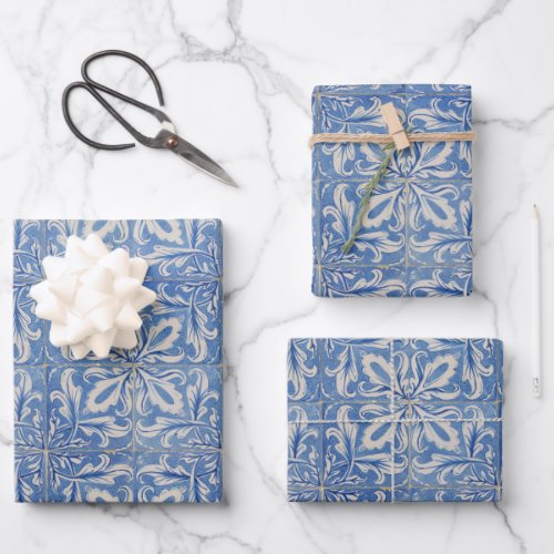 Portuguese Tiles Vintage Azulejos Blue White Wrapping Paper Sheets