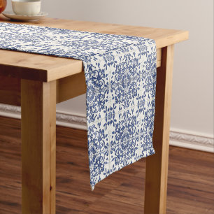 Portuguese Tiles Vintage Blue And White Short Table Runner