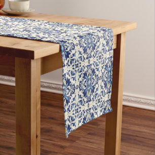 Portuguese Tiles Vintage Blue And White Short Table Runner
