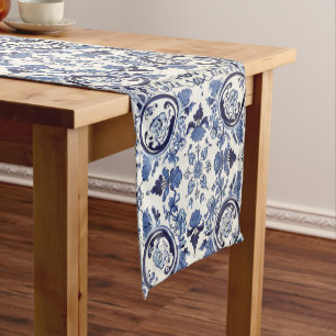 Portuguese Tiles Vintage Blue And White Short Table Runner