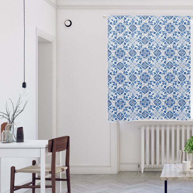 Portuguese tiles Vintage Blue Pattern Blackout Curtains (Living Room)