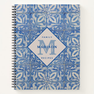 Portuguese Tiles Vintage Blue White Family Recipes Notebook