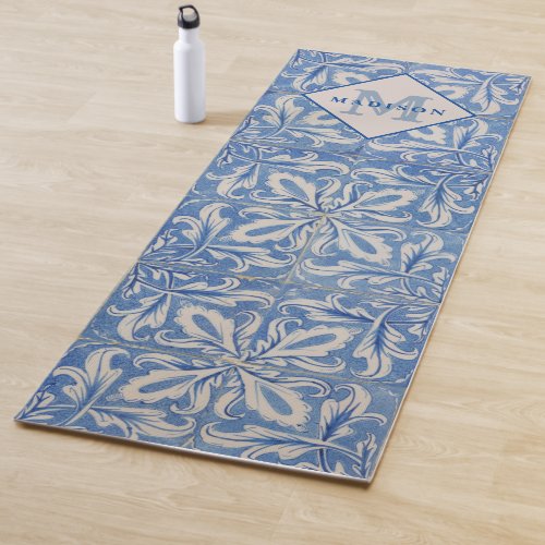 Portuguese Tiles Vintage Blue White Monogram  Yoga Mat