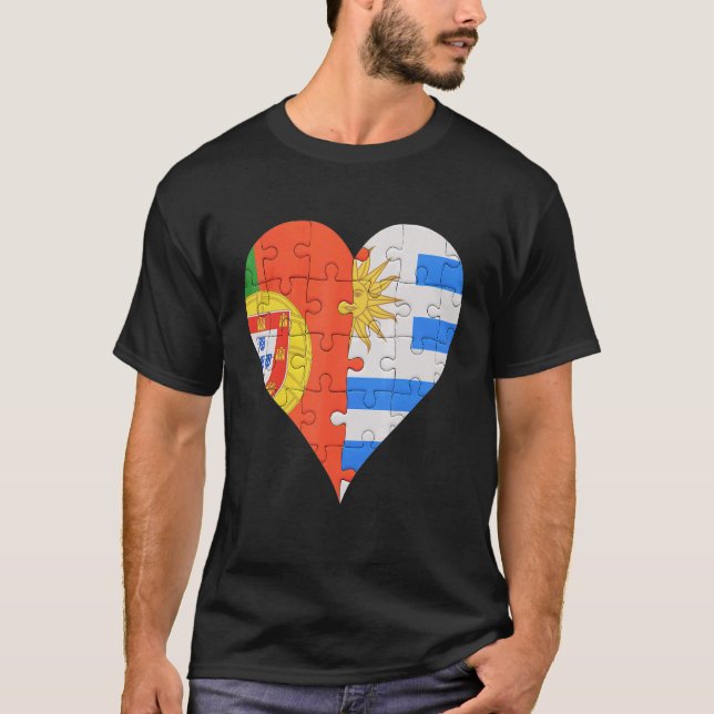 Portuguese Uraguyan Flag Heart T-Shirt (Front)