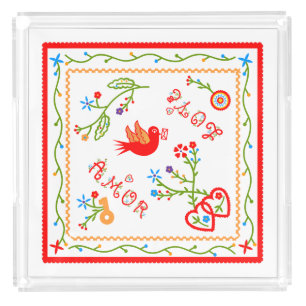Portuguese valentine's love handkerchiefs acrylic tray