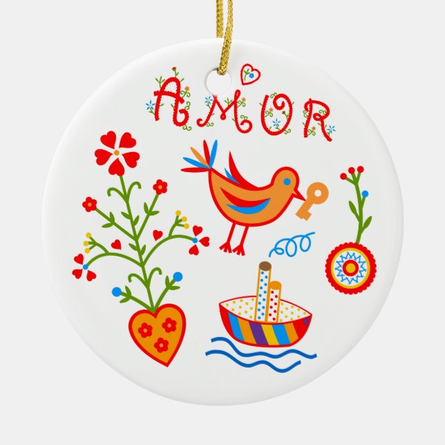 Portuguese valentine's love handkerchiefs  ceramic ornament (Front)