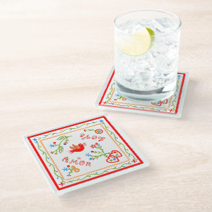 Portuguese valentine's love handkerchiefs  glass coaster