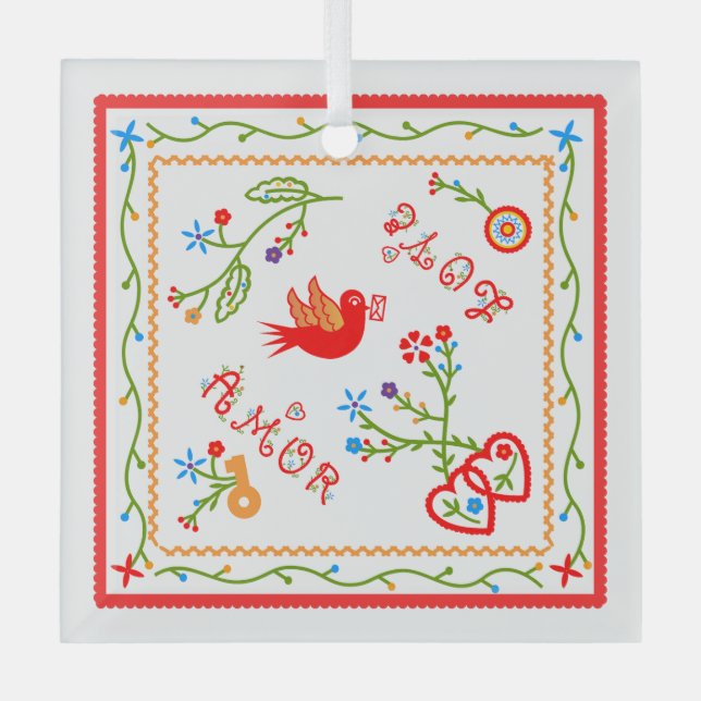 Portuguese valentine's love handkerchiefs  glass ornament (Front)