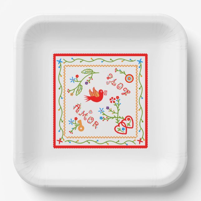 Portuguese valentine's love handkerchiefs  paper plates (Front)