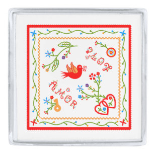 Portuguese valentine's love handkerchiefs  silver finish lapel pin