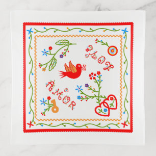 Portuguese valentine's love handkerchiefs  trinket tray