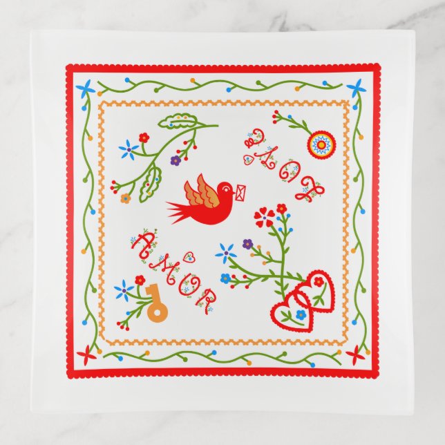 Portuguese valentine's love handkerchiefs  trinket tray (Front)