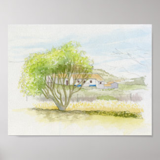 Portuguese villa and tree poster