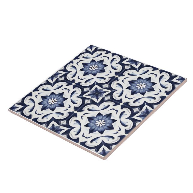 Portuguese Vintage Blue And White Ceramic Tile (Side)