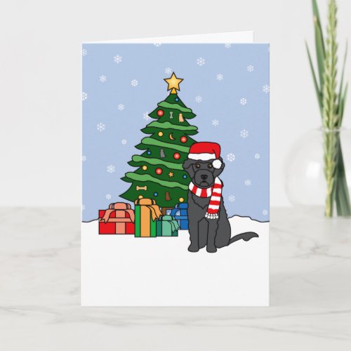Portuguese Water Dog and Christmas Tree Holiday Card