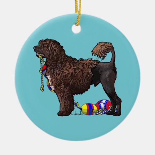 Portuguese Water Dog Brown Lion With Float Line Ceramic Ornament