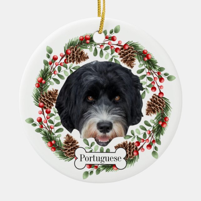portuguese water dog ceramic ornament (Front)