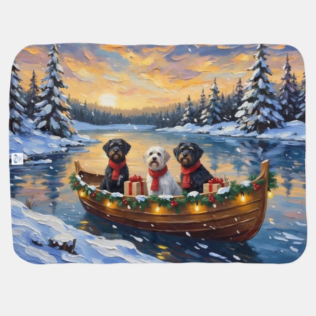 Portuguese Water Dog Christmas Boat Holiday Baby Blanket (Back Horizontal)