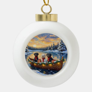 Portuguese Water Dog Christmas Boat Holiday Ceramic Ball Christmas Ornament