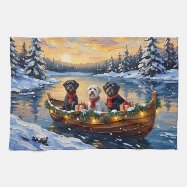 Portuguese Water Dog Christmas Boat Holiday Kitchen Towel (Horizontal)