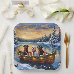 Portuguese Water Dog Christmas Boat Holiday Paper Plates