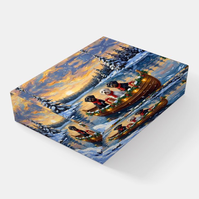 Portuguese Water Dog Christmas Boat Holiday Paperweight (Angled)