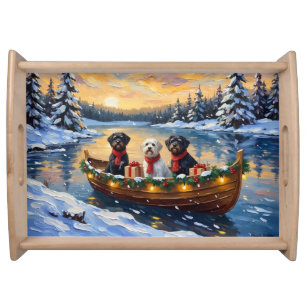 Portuguese Water Dog Christmas Boat Holiday Serving Tray