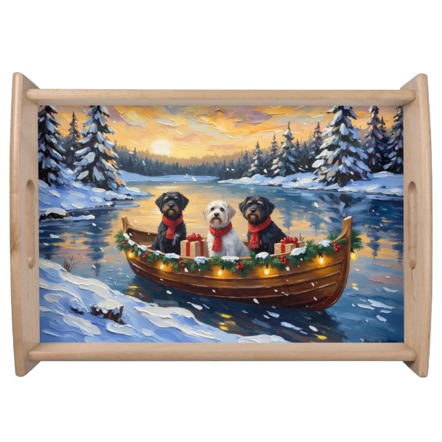 Portuguese Water Dog Christmas Boat Holiday Serving Tray (Front)