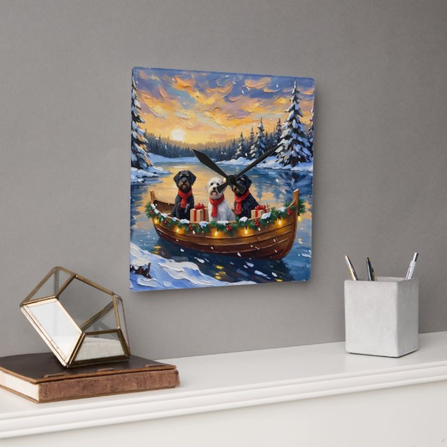 Portuguese Water Dog Christmas Boat Holiday Square Wall Clock (Office)