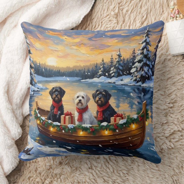 Portuguese Water Dog Christmas Boat Holiday Throw Pillow (Blanket)