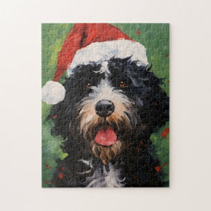 Portuguese water dog Christmas brush painting Jigsaw Puzzle