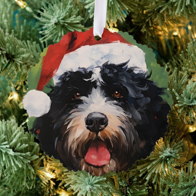 Portuguese water dog Christmas brush painting Ornament Card (Insitu (Tree))