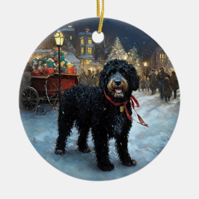Portuguese Water Dog Christmas Festive Season Ceramic Ornament (Front)