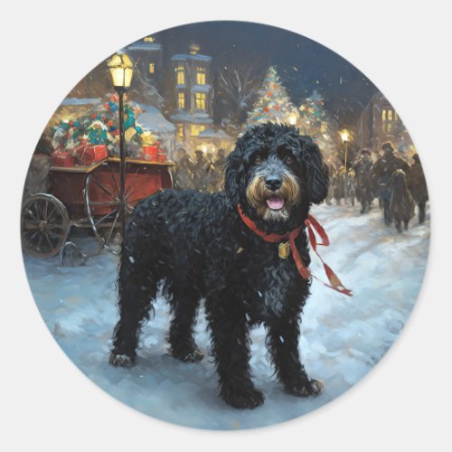 Portuguese Water Dog Christmas Festive Season Classic Round Sticker