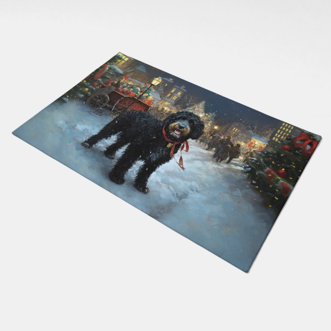 Portuguese Water Dog Christmas Festive Season Doormat (Angled)