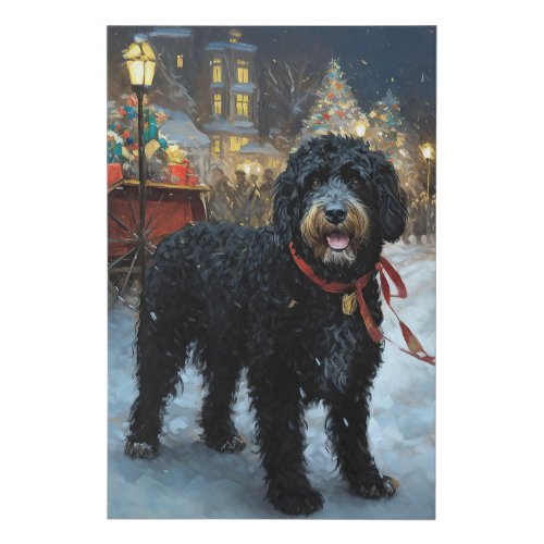 Portuguese Water Dog Christmas Festive Season Faux Canvas Print