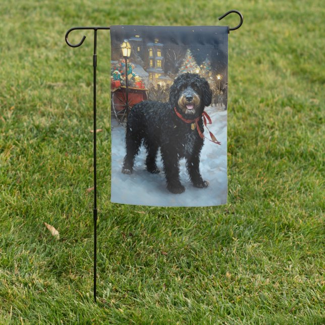 Portuguese Water Dog Christmas Festive Season Garden Flag (In SItu)