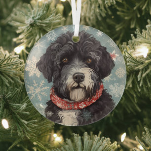 Portuguese Water Dog Christmas Glass Ornament