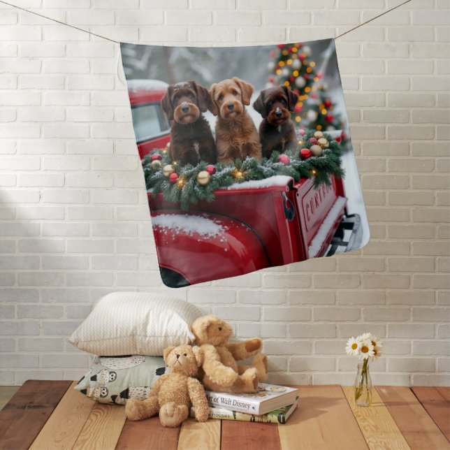 Portuguese Water Dog Christmas Red Truck Holiday Baby Blanket (In Situ)