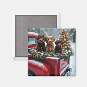 Portuguese Water Dog Christmas Red Truck Holiday Magnet