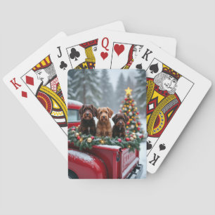 Portuguese Water Dog Christmas Red Truck Holiday Poker Cards
