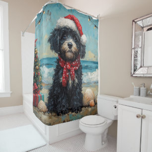 Portuguese Water Dog Christmas Vintage Beach Shower Curtain