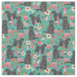 Portuguese Water dog florals turquoise Fabric
