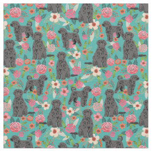 Portuguese Water dog florals turquoise Fabric