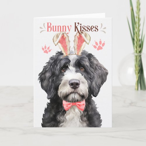 Portuguese Water Dog in Bunny Ears for Easter Holiday Card