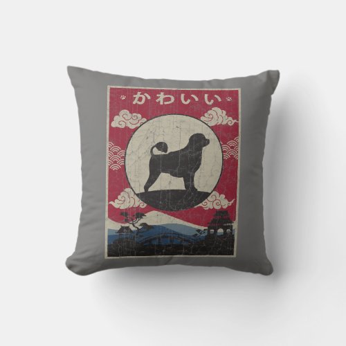 Portuguese Water Dog Japanese Design Kawaii Dog Throw Pillow