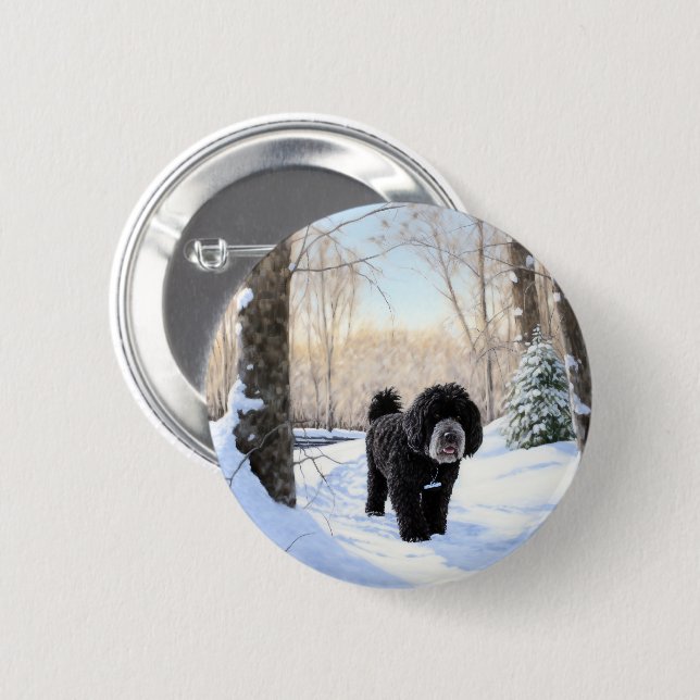 Portuguese Water Dog Let It Snow Christmas Button (Front & Back)