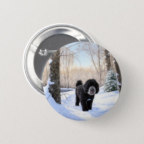 Portuguese Water Dog Let It Snow Christmas Button