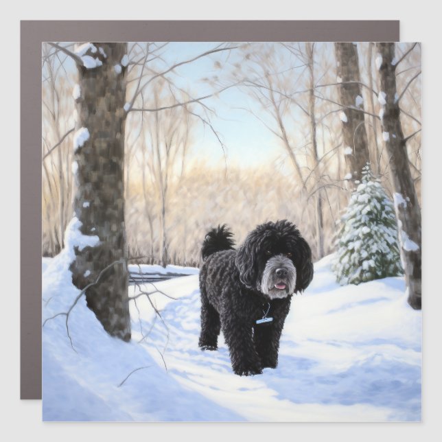 Portuguese Water Dog Let It Snow Christmas Car Magnet (Front)